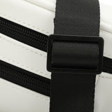 Close-up of the white faux leather streetwear bum bag from cawa.me