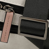 Close-up of the white faux leather streetwear bum bag from cawa.me