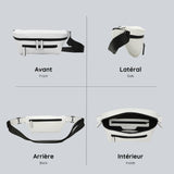 View from four sides of the white streetwear bum bag from cawa.me