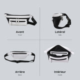 View from four sides of the black and white streetwear bum bag from cawa.me