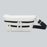 La Sacha White, a white streetwear bum bag with a blue zipper and straps from cawa.me