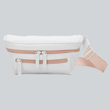 La Sacha Pink, a white streetwear bum bag with a pink zipper and straps from cawa.me