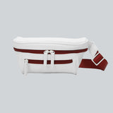 La Sacha White, a white streetwear bum bag with a red zipper and straps from cawa.me