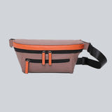 Brown and orange streetwear bum bag, a black zipper and a black straps from cawa.me