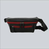 La Sacha Black and Red, a black streetwear bum bag with a red zipper and black straps from cawa.me