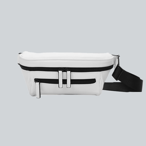 La Sacha Orignal, a white streetwear bum bag with a black zipper and straps from cawa.me