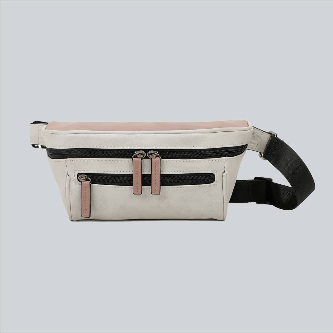 La Sacha Granite, a gray streetwear bum bag with a black zipper and straps from cawa.me