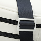 Close-up of the white faux leather streetwear bum bag from cawa.me