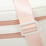 Close-up of the white faux leather streetwear bum bag from cawa.me