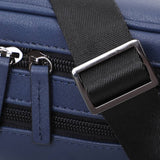 Close-up of the navy blue faux leather streetwear bum bag from cawa.me