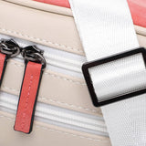 Close-up of the beige and pink faux leather streetwear bum bag from cawa.me