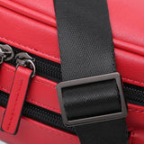 Close-up of the red faux leather streetwear bum bag from cawa.me