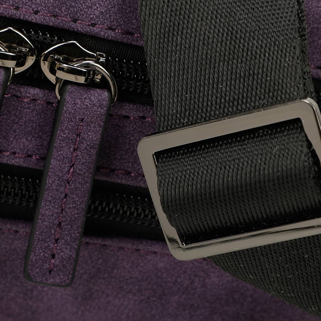 Close-up of the purple faux leather streetwear bum bag from cawa.me