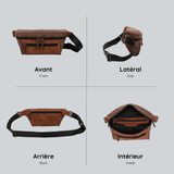 View from four sides of the brown streetwear bum bag from cawa.me