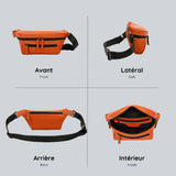 View from four sides of the orange streetwear bum bag from cawa.me