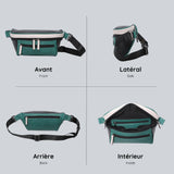 View from four sides of the green and black streetwear bum bag from cawa.me