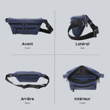 View from four sides of the navy blue streetwear bum bag from cawa.me