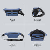 View from four sides of the black and blue streetwear bum bag from cawa.me