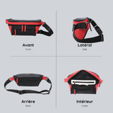 View from four sides of the black and red streetwear bum bag from cawa.me