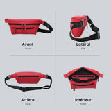 View from four sides of the red streetwear bum bag from cawa.me